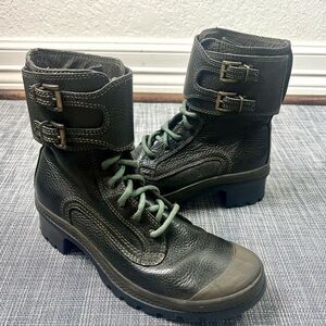 Palladium Green Leather Lace Up Combat Boots